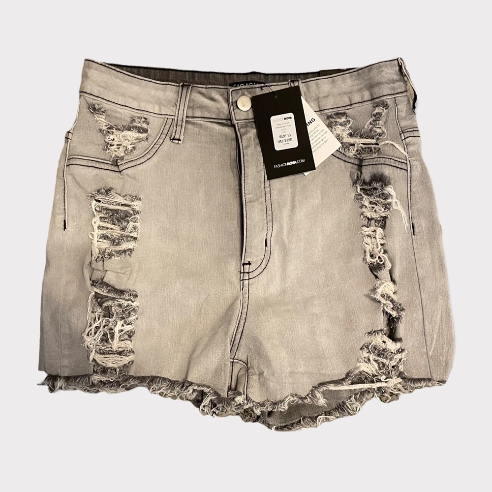 NWT grey distressed shorts size 13 from fashion nova